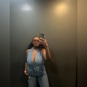 Zara TRF DENIM HALTER NECK JUMPSUIT